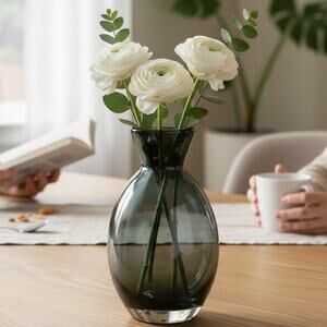 Small Vintage Hand-Blown Smoky Art Glass Vase, Mid-Century Modern Style Decor